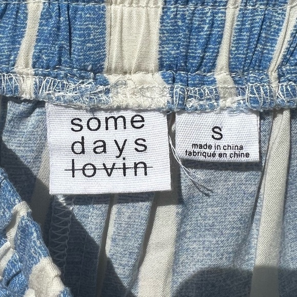 🌻some days lovin' Blue & White Stripe Casual Viscose Pull Up Flare Hem Pants S - Picture 6 of 7